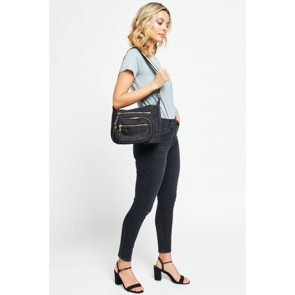 Woman wearing Black Urban Expressions Mason Messenger 840611180698 View 3 | Black