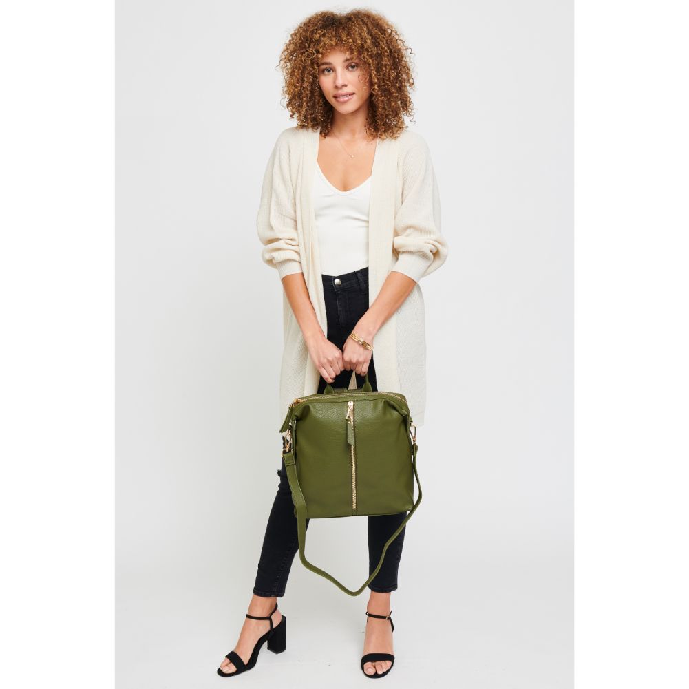 Woman wearing Olive Urban Expressions Kenzie Backpack 840611133588 View 3 | Olive