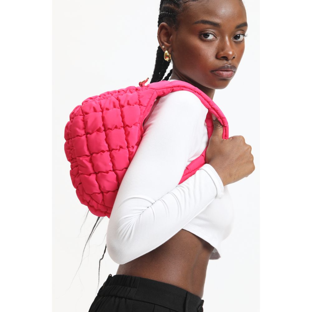 Woman wearing Hot Pink Urban Expressions Leo Crossbody 840611121134 View 3 | Hot Pink