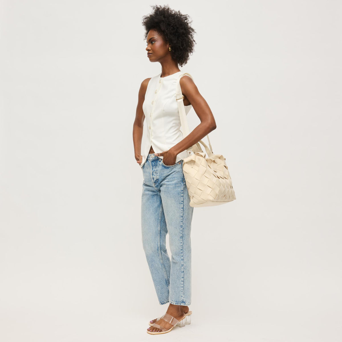 Woman wearing Cream Urban Expressions Ruth Tote 840611146762 View 4 | Cream