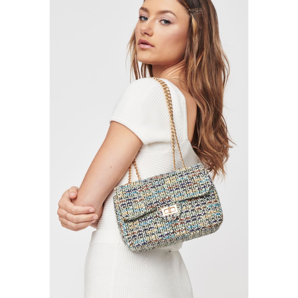 Woman wearing Green Multi Urban Expressions Camille Tweed Crossbody 840611103208 View 1 | Green Multi