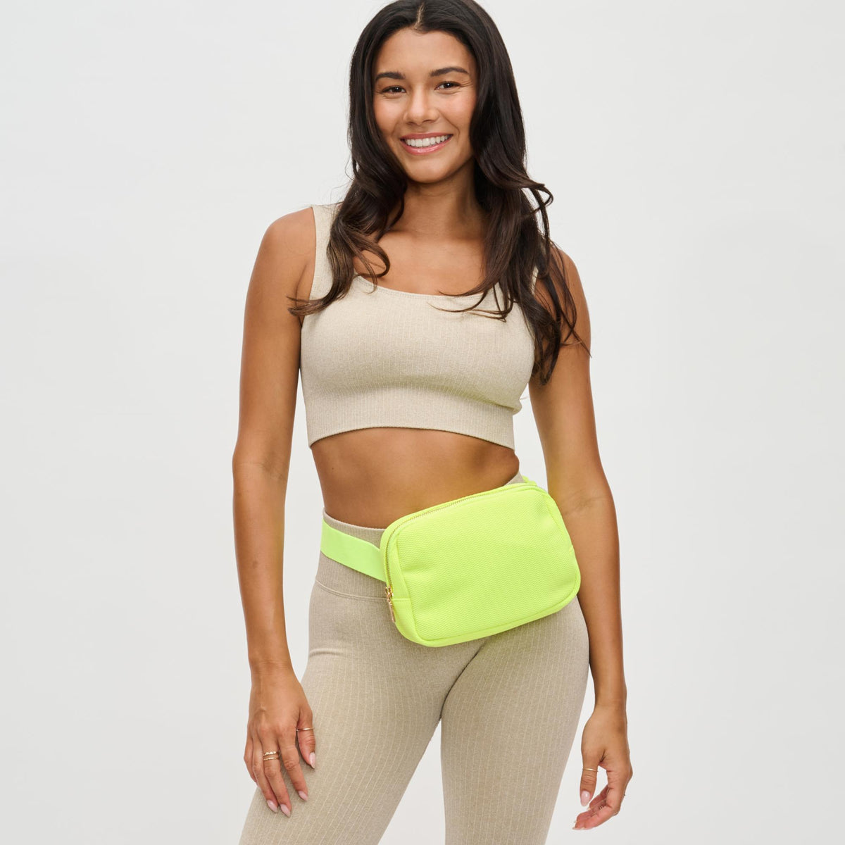 Woman wearing Neon Yellow Urban Expressions Felix Belt Bag 840611122704 View 1 | Neon Yellow