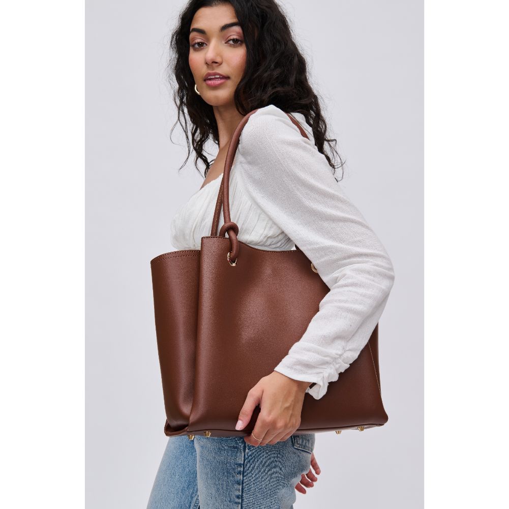 Woman wearing Chocolate Urban Expressions Brielle Tote 840611115140 View 2 | Chocolate