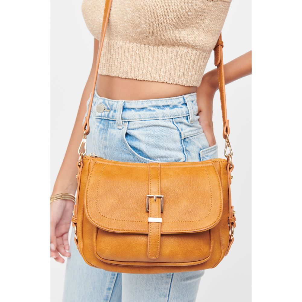 Woman wearing Mustard Urban Expressions Lizzie Crossbody 840611184658 View 2 | Mustard