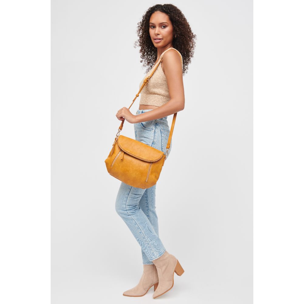 Woman wearing Mustard Urban Expressions Brigitte Messenger 840611185174 View 3 | Mustard