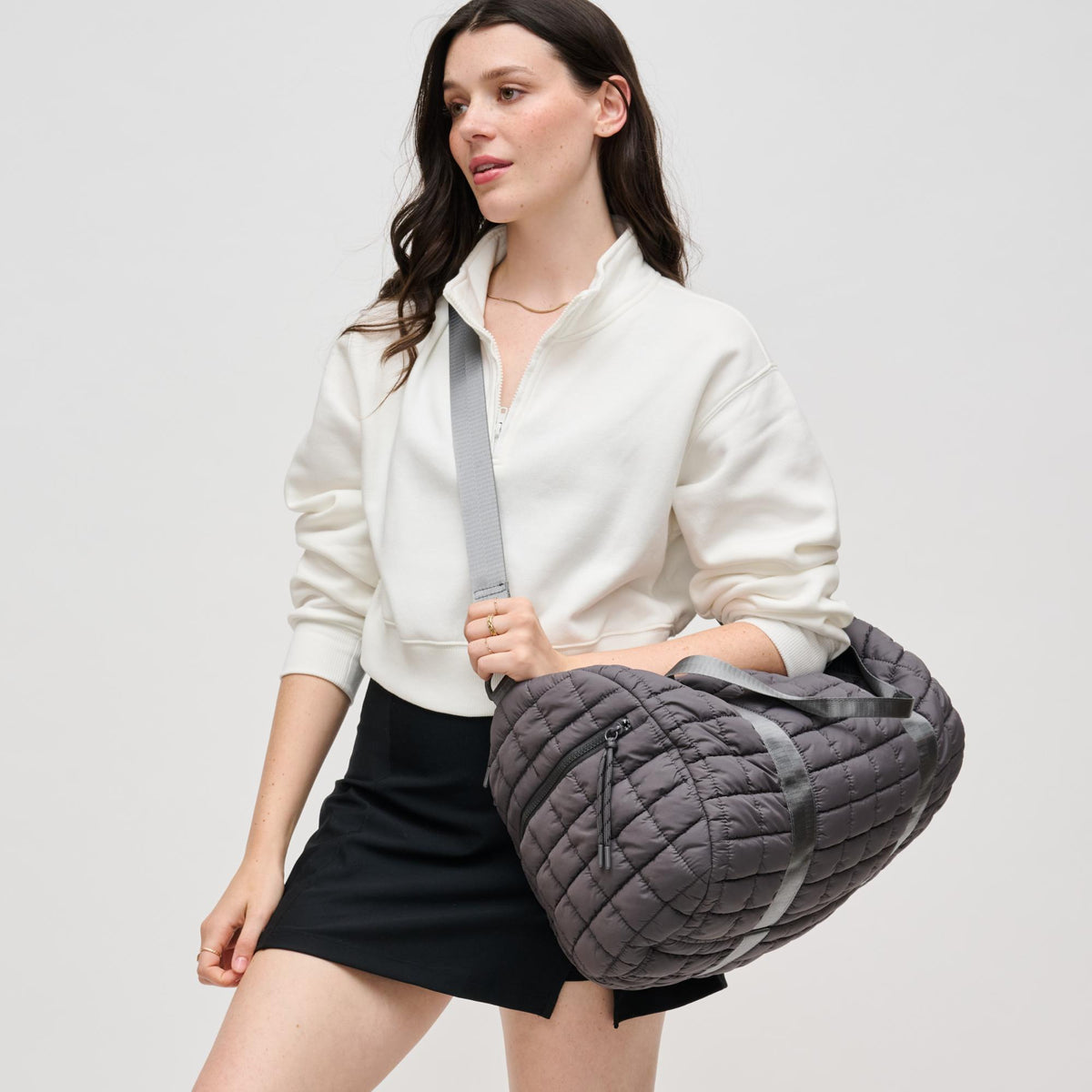 Woman wearing Carbon Urban Expressions Ty Duffel 840611141194 View 2 | Carbon