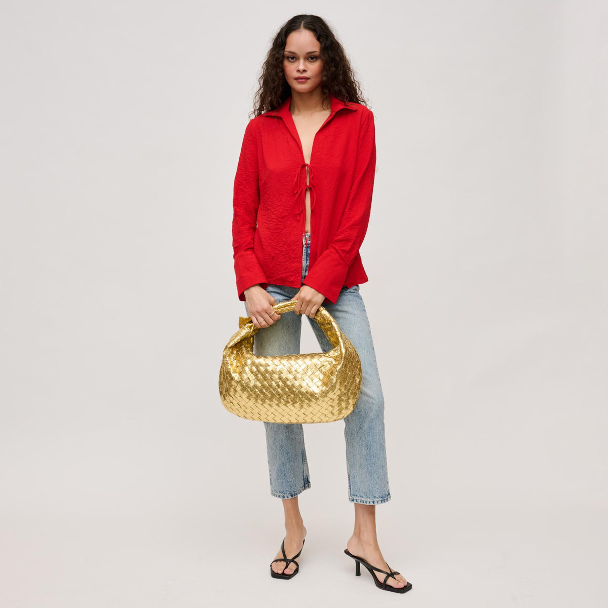 Woman wearing Gold Urban Expressions Dollie Hobo 840611128423 View 3 | Gold