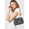 Woman wearing Black White Urban Expressions Camille Tweed Crossbody 840611103147 View 1 | Black White