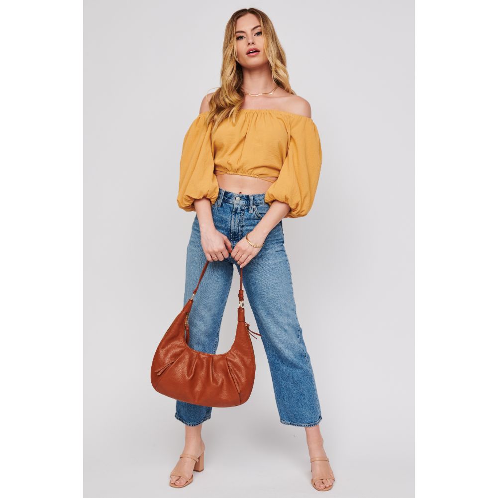 Woman wearing Tan Urban Expressions Leora Hobo 818209010214 View 3 | Tan