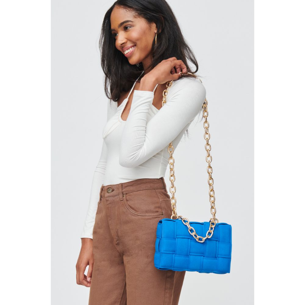 Woman wearing Cobalt Urban Expressions Ines Suede Crossbody 840611100542 View 1 | Cobalt