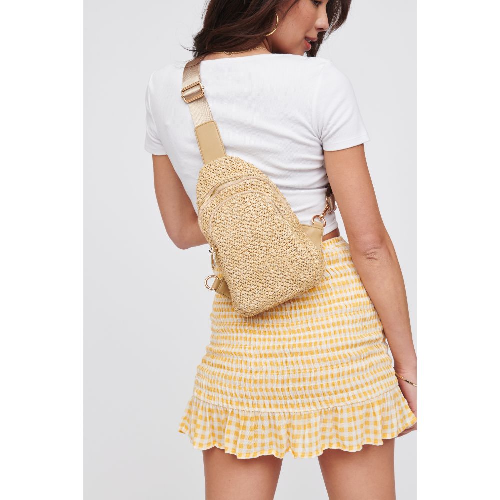 Woman wearing Natural Urban Expressions Ace - Straw Sling Backpack 818209019774 View 1 | Natural