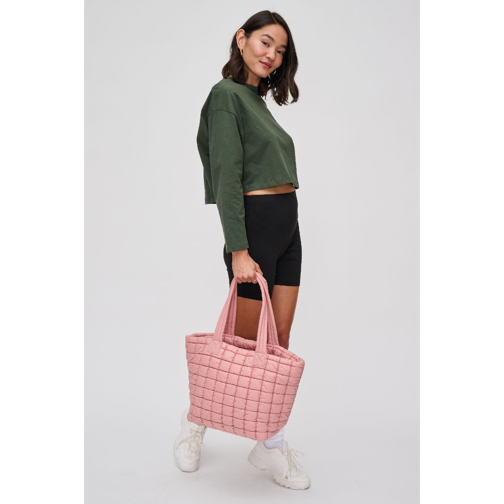 Woman wearing Pastel Pink Urban Expressions Breakaway - Puffer Tote 840611119872 View 4 | Pastel Pink