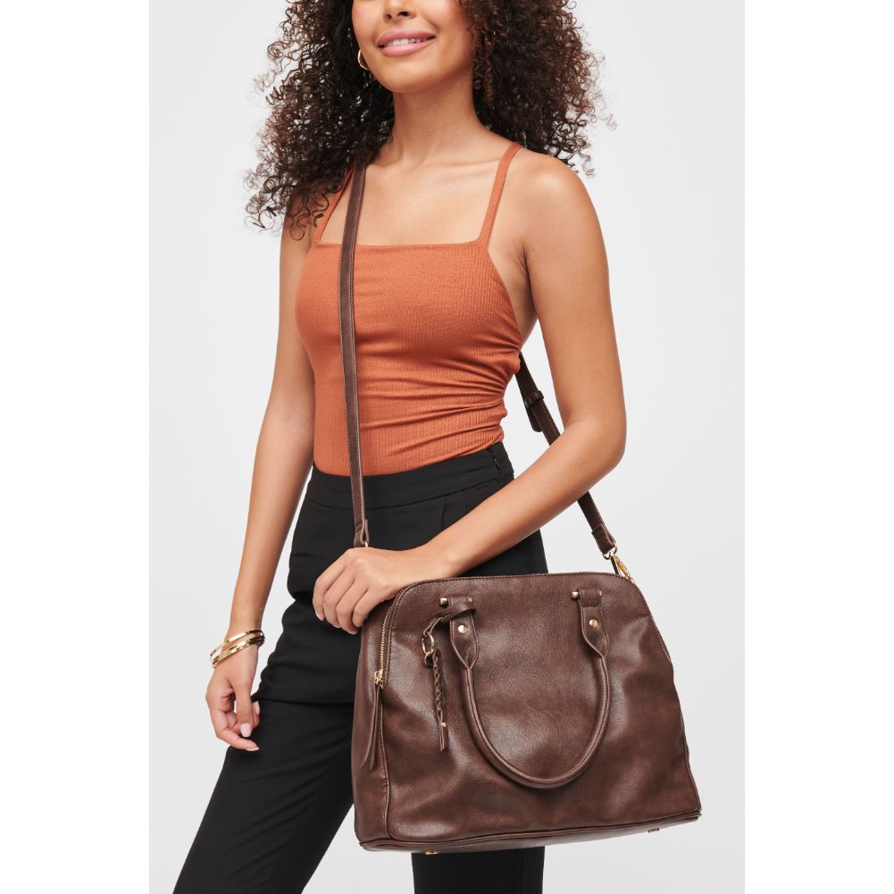 Woman wearing Espresso Urban Expressions Noreen Satchel 840611185341 View 2 | Espresso