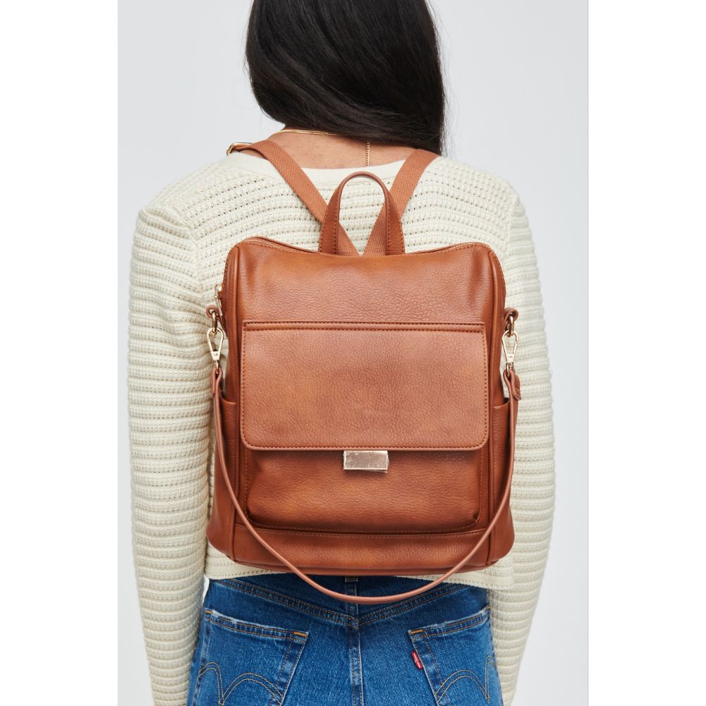 Woman wearing Tan Urban Expressions Caroline Backpack 840611103253 View 1 | Tan