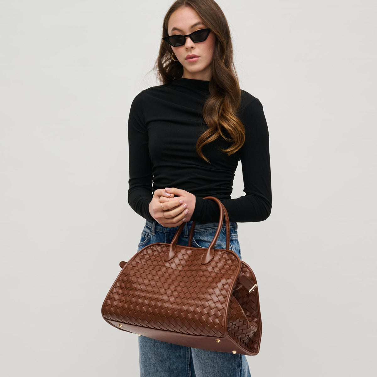 Woman wearing Chocolate Urban Expressions Rhonda Tote 840611144980 View 2 | Chocolate