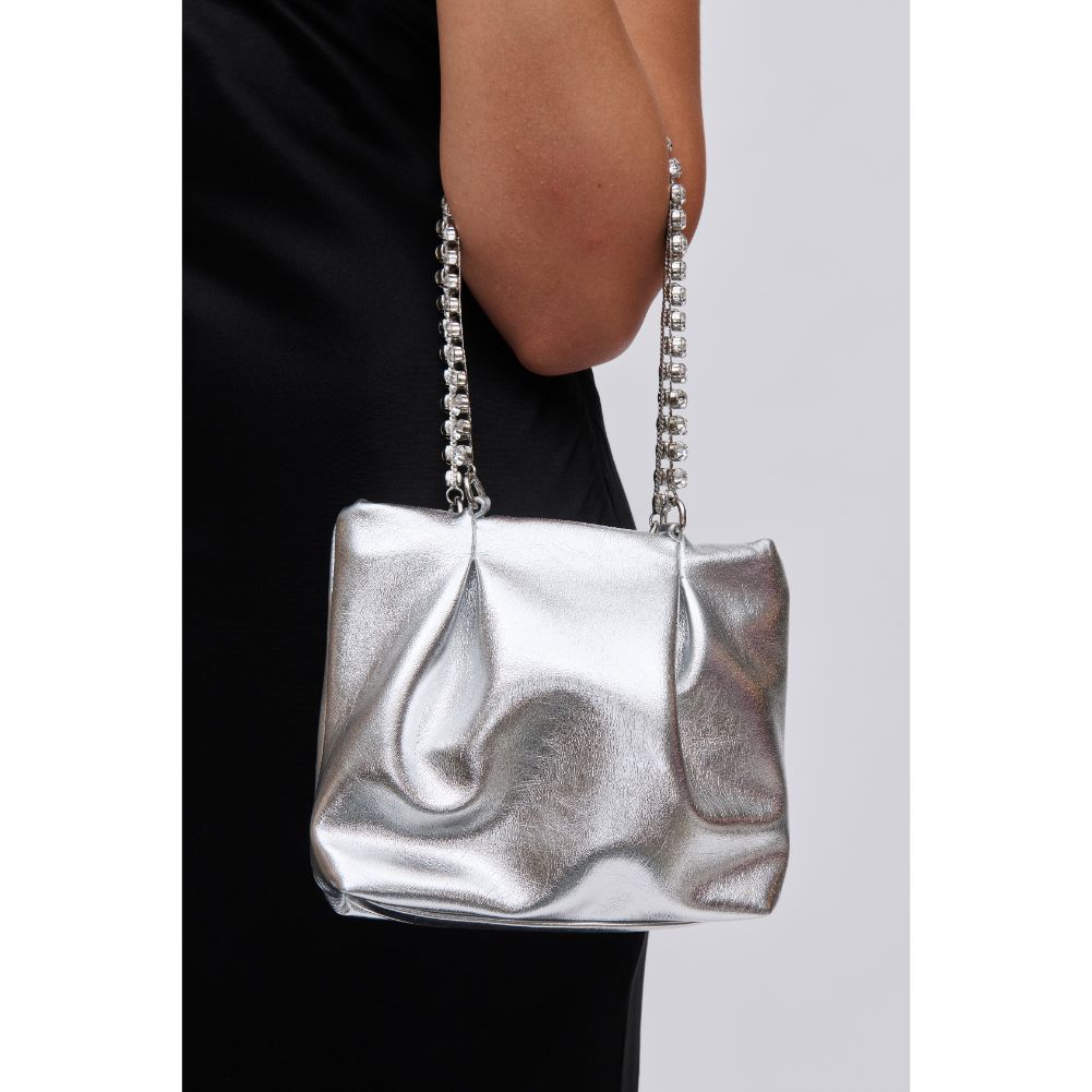 Woman wearing Silver Urban Expressions Marceline Evening Bag 840611116147 View 4 | Silver