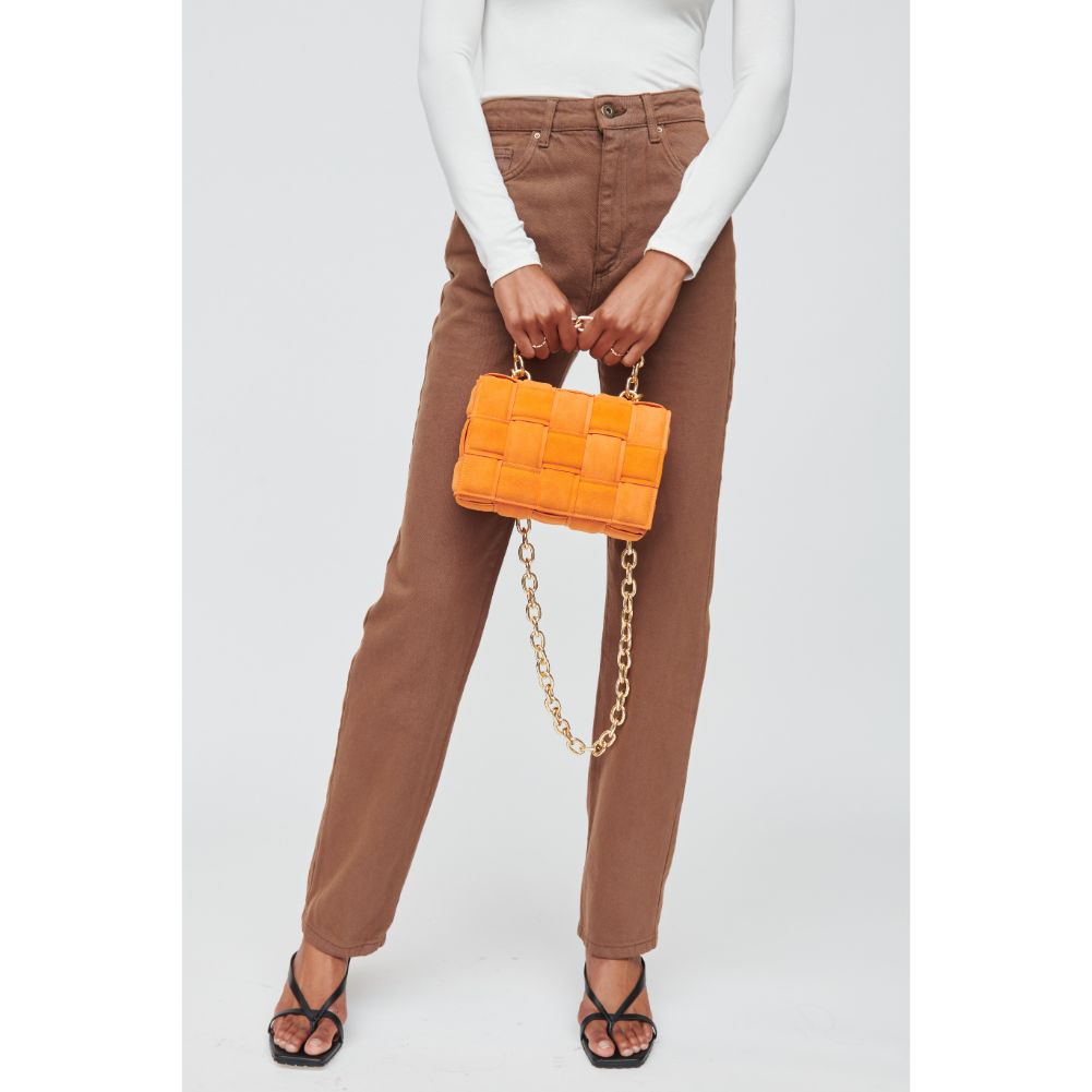 Woman wearing Orange Urban Expressions Ines Suede Crossbody 840611100559 View 3 | Orange