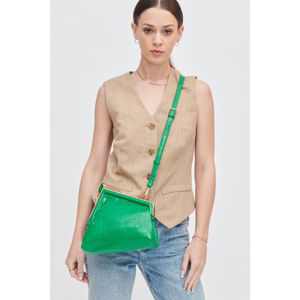 Woman wearing Green Urban Expressions Yanira - Croco Crossbody 840611106179 View 2 | Green