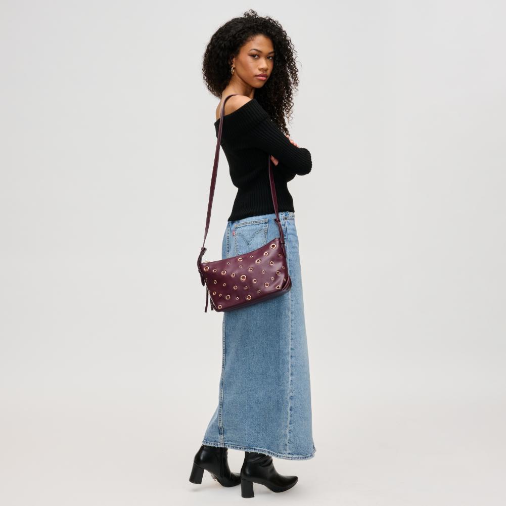 Woman wearing Burgundy Urban Expressions Taran Crossbody 840611194268 View 2 | Burgundy