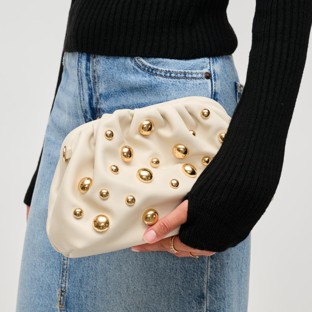 Woman wearing Oatmilk Urban Expressions Carey Clutch 840611193780 View 1 | Oatmilk