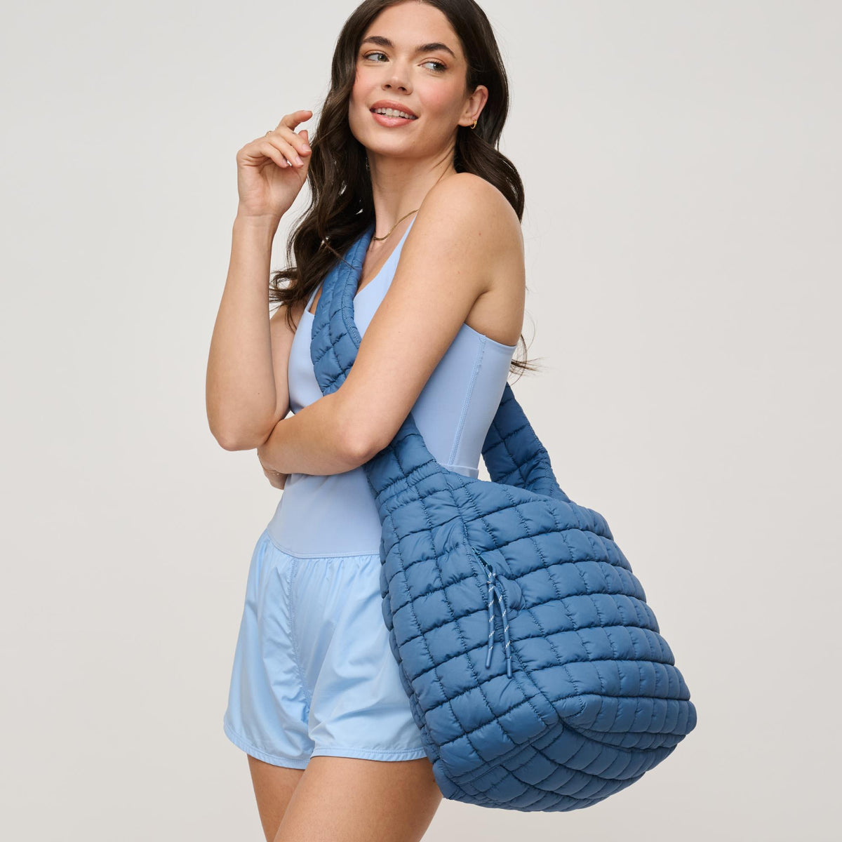 Woman wearing Denim Urban Expressions Leda Hobo 840611142726 View 2 | Denim