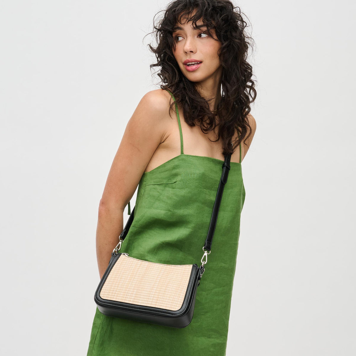 Woman wearing Natural Black Urban Expressions London Crossbody 840611151902 View 3 | Natural Black