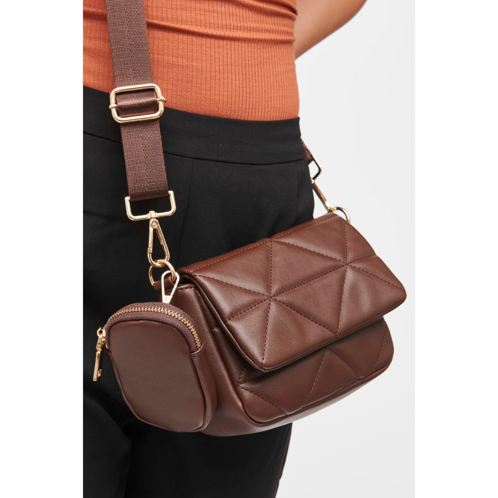 Woman wearing Espresso Urban Expressions Tasha Crossbody 840611185679 View 3 | Espresso