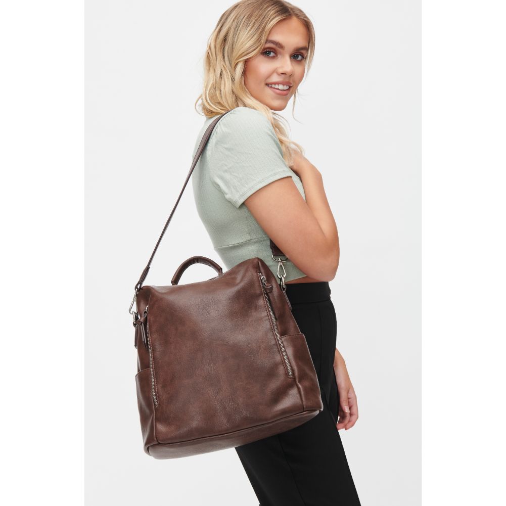 Woman wearing Espresso Urban Expressions Edie Backpack 818209010313 View 4 | Espresso