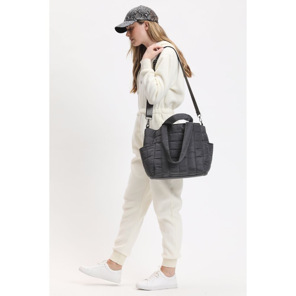 Woman wearing Carbon Urban Expressions August - Quilted Nylon Tote 840611114464 View 3 | Carbon