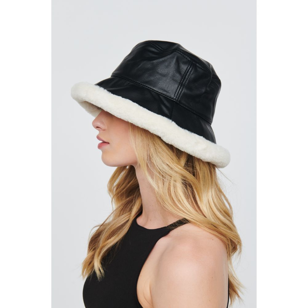 Woman wearing Black Urban Expressions Faux Fur Trimmed Bucket Hat Bucket Hat 818209014670 View 2 | Black