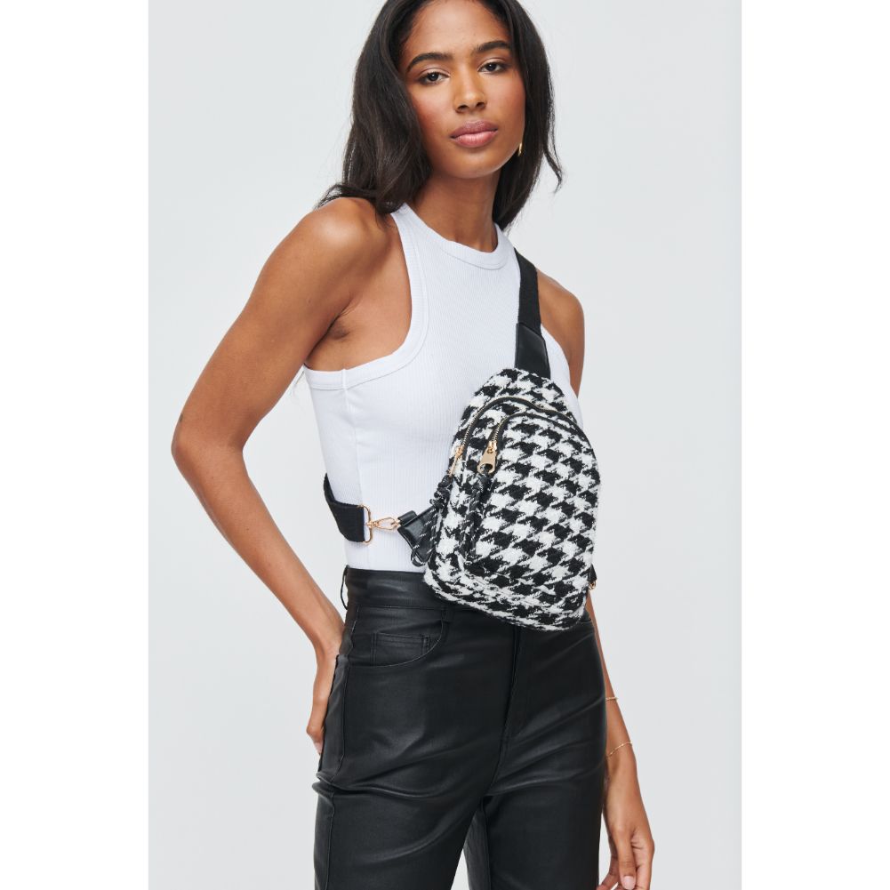 Woman wearing Houndstooth Urban Expressions Ace - Houndstooth Sling Backpack 840611104564 View 2 | Houndstooth