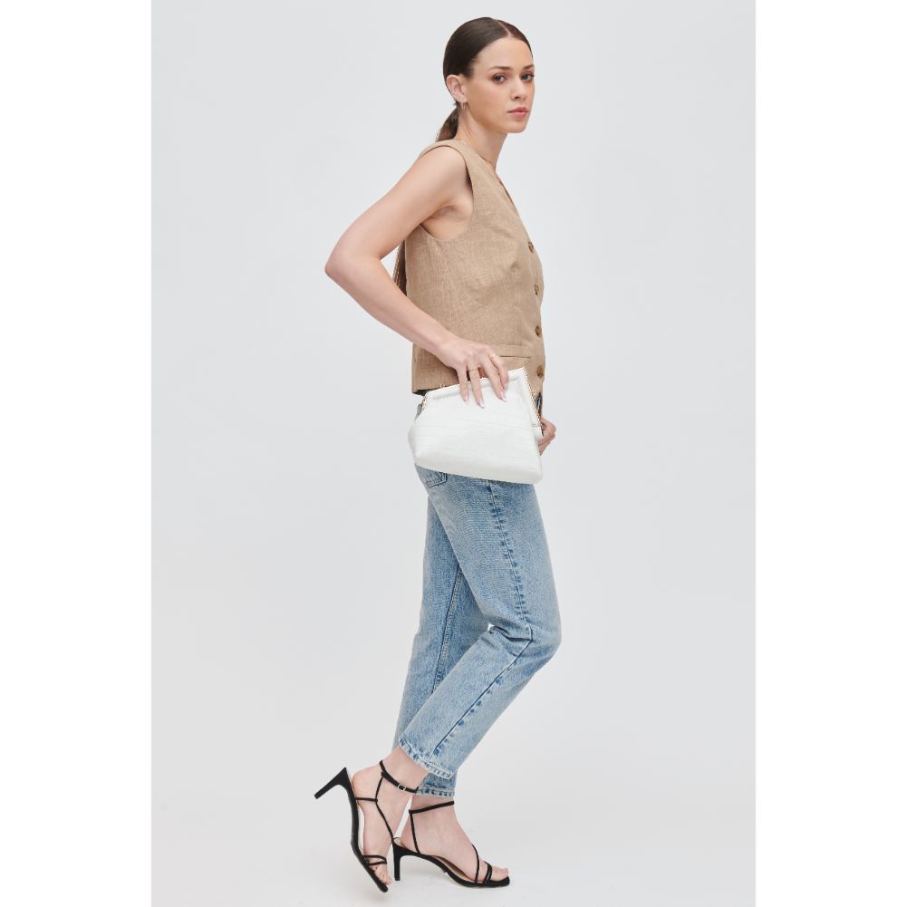 Woman wearing White Urban Expressions Yanira - Croco Crossbody 840611106155 View 4 | White