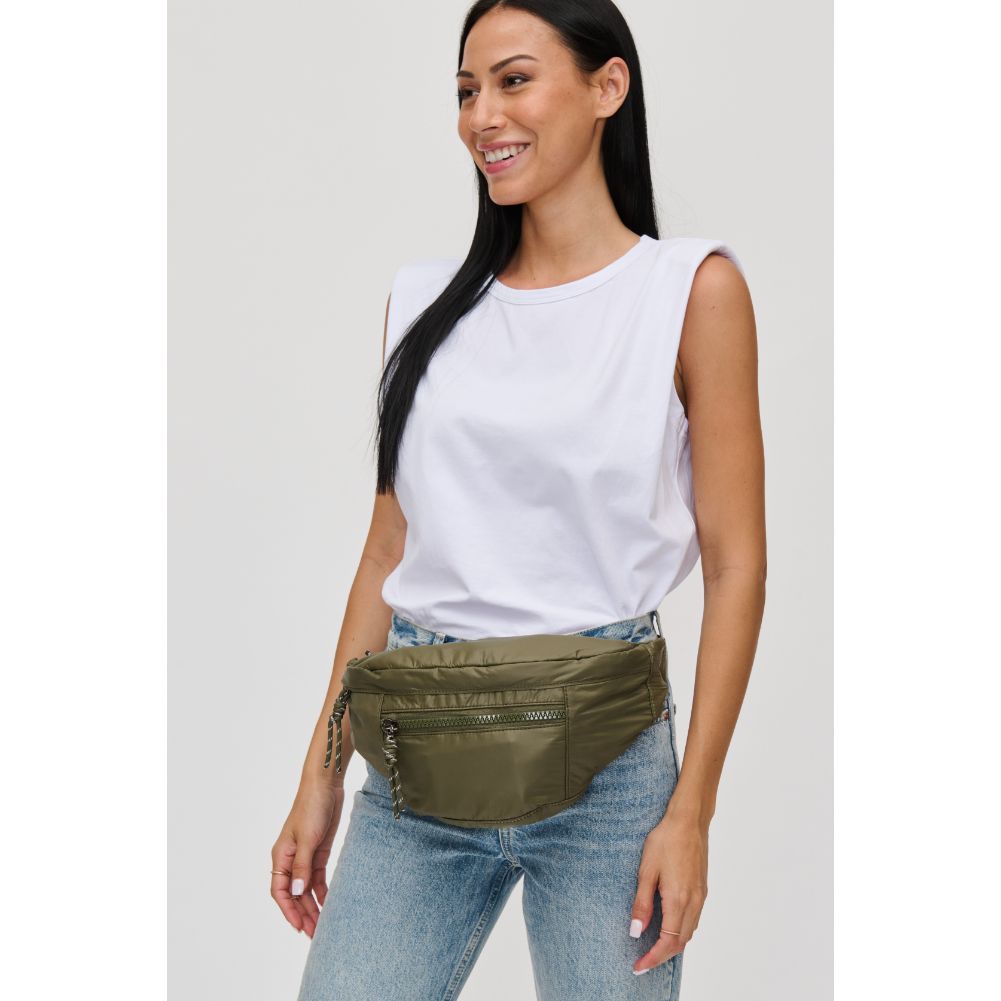 Woman wearing Olive Urban Expressions Laurence - Nylon Belt Bag 840611114853 View 4 | Olive