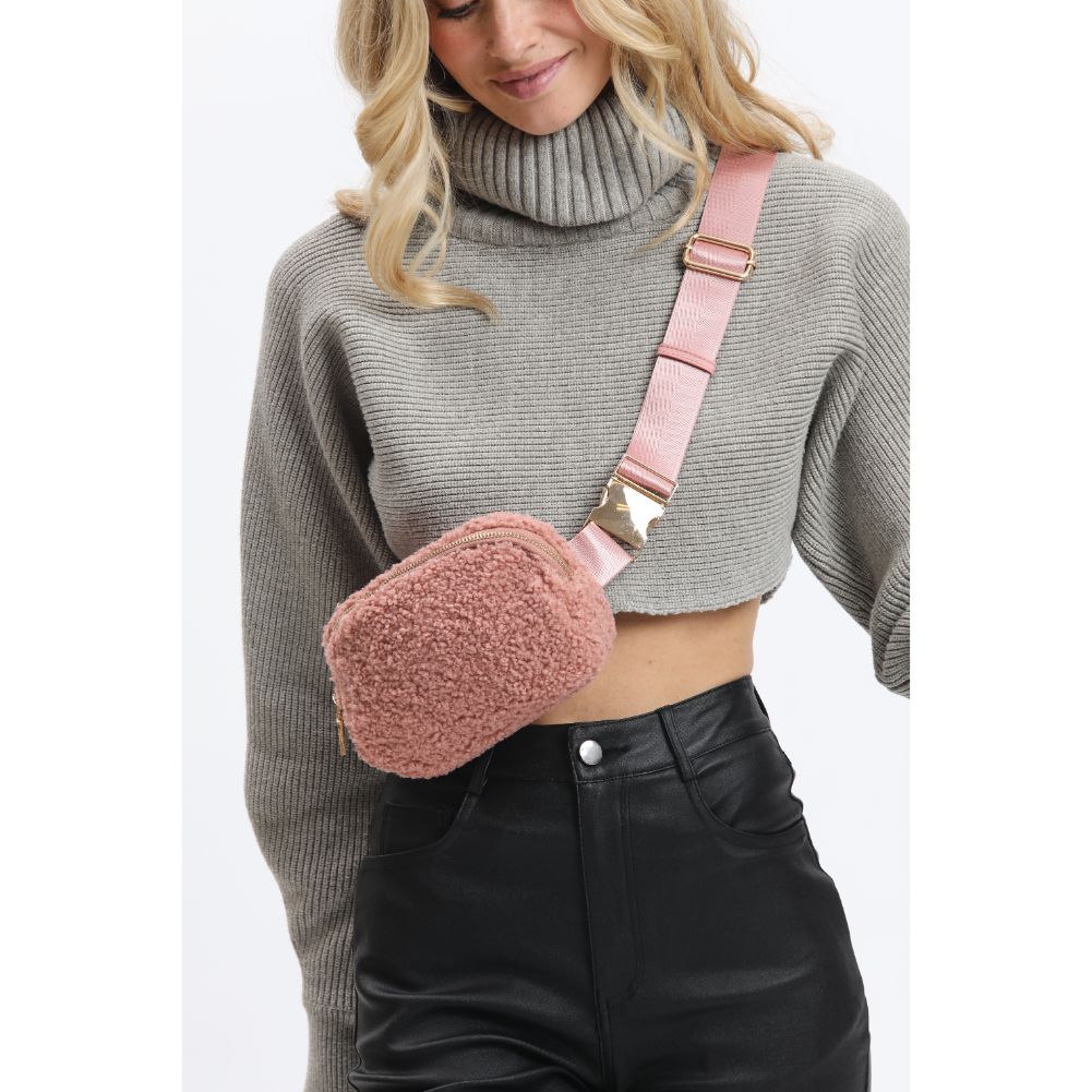 Woman wearing Rose Urban Expressions Santi Belt Bag 840611190475 View 2 | Rose