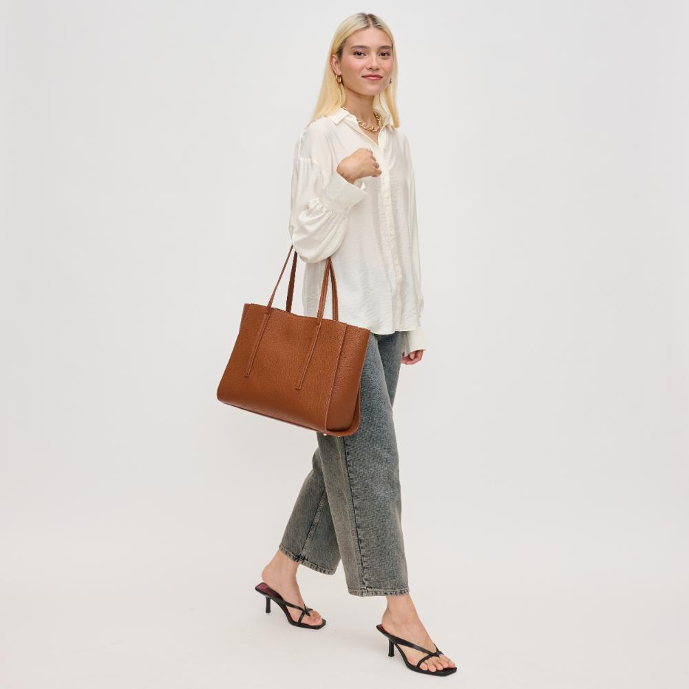 Woman wearing Tan Urban Expressions Gabby Tote 840611130792 View 4 | Tan