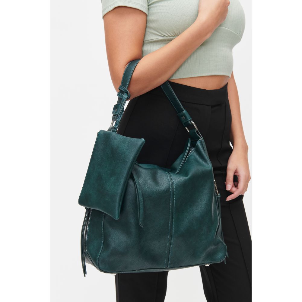 Woman wearing Hunter Green Urban Expressions Wanda Hobo 818209011860 View 1 | Hunter Green