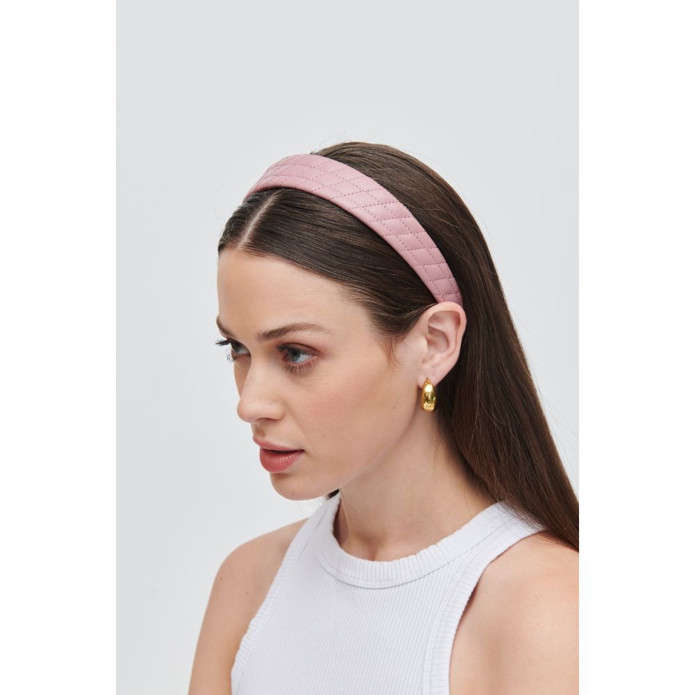 Woman wearing Pink Urban Expressions Quilted Vegan Leather Headband Headband 818209014199 View 1 | Pink