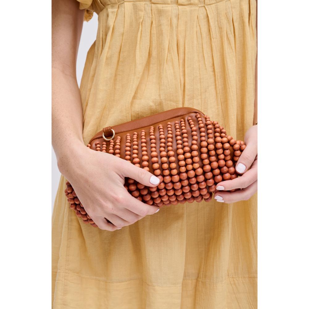 Woman wearing Tan Urban Expressions Lydia Clutch 840611191533 View 1 | Tan