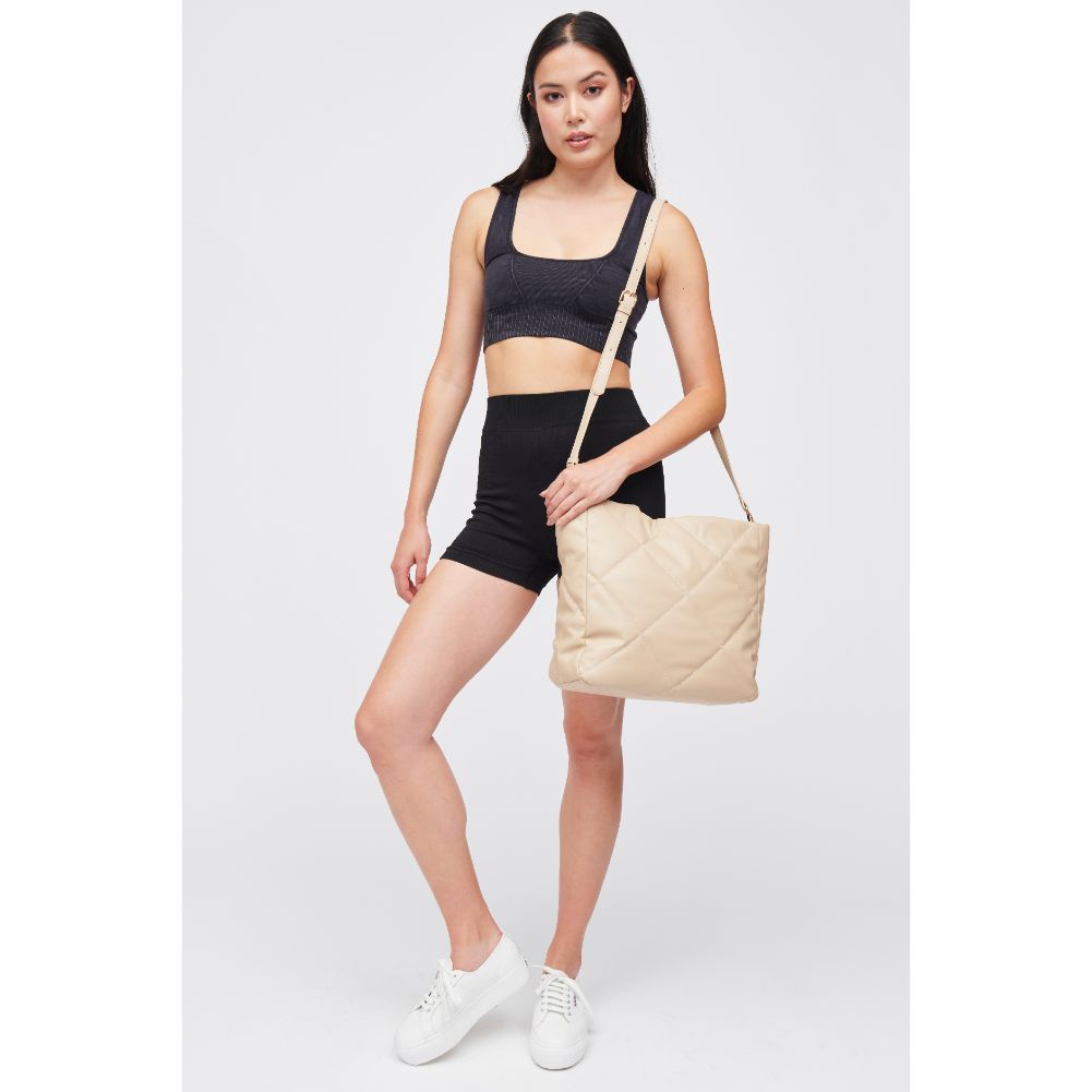 Woman wearing Natural Urban Expressions Evangeline Tote 818209010191 View 3 | Natural