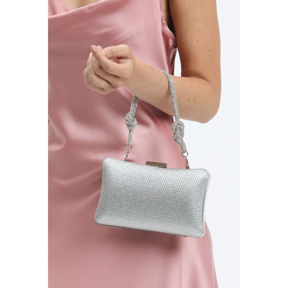 Woman wearing Silver Urban Expressions Dolores Evening Bag 840611190239 View 1 | Silver