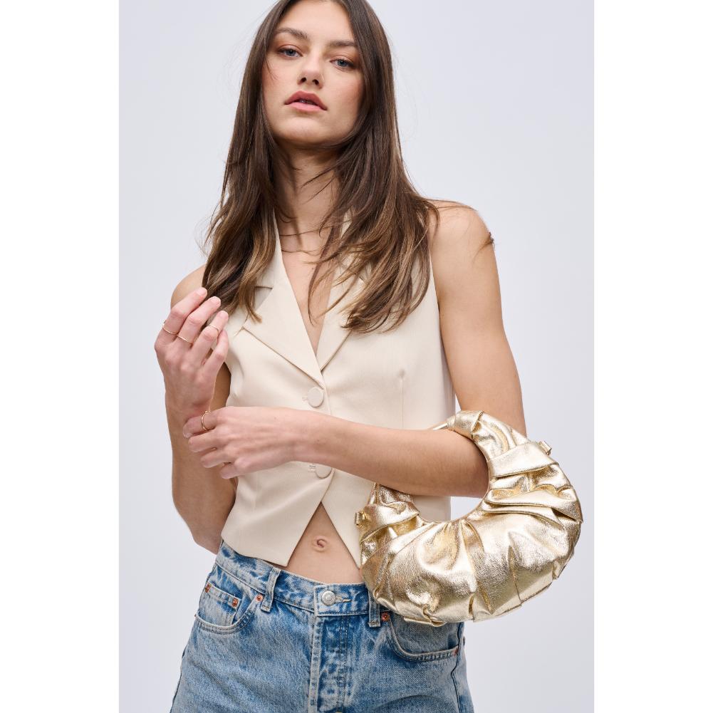 Woman wearing Gold Urban Expressions Sasha Crossbody 840611191434 View 2 | Gold