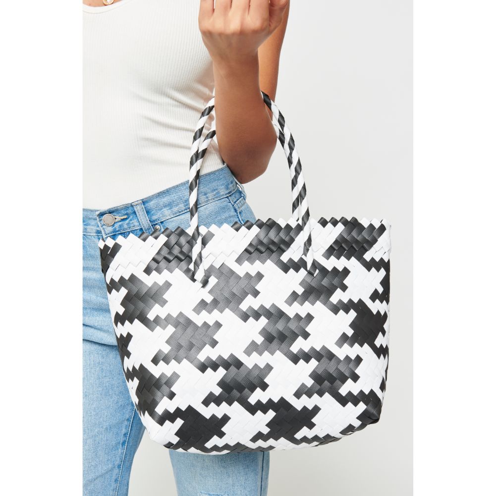 Woman wearing Black White Urban Expressions Marma Tote 840611162168 View 2 | Black White