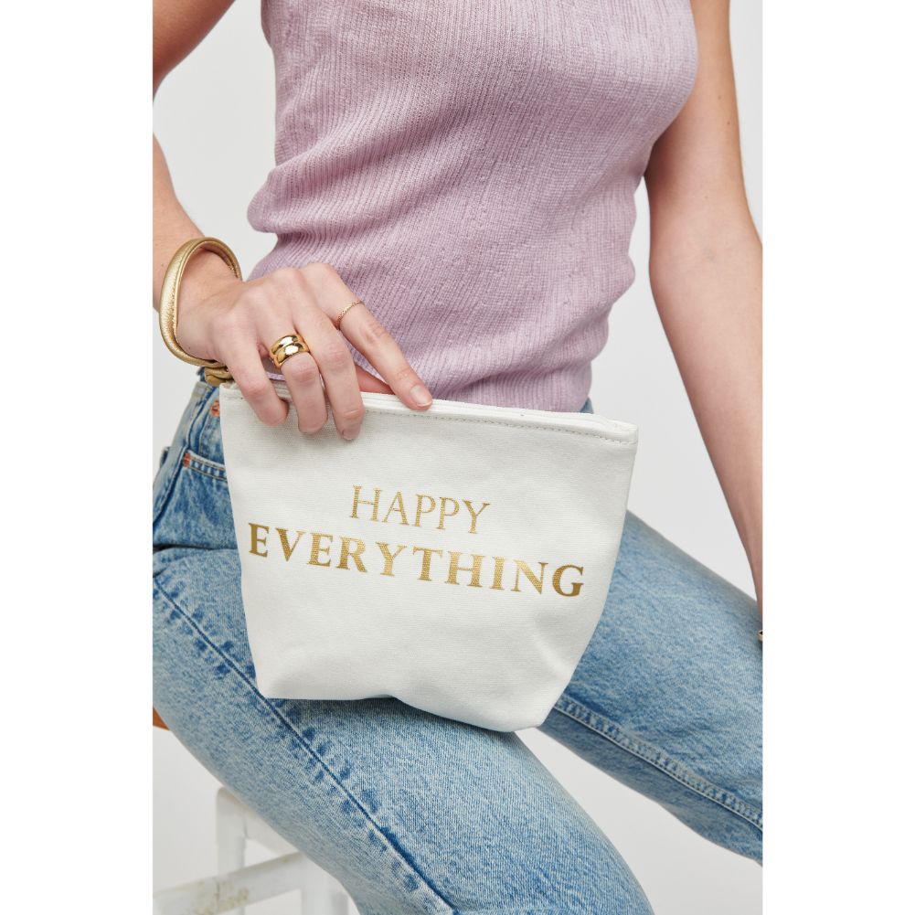Woman wearing Happy Everything 2 Urban Expressions Carry-All Writing Wristlet 818209013420 View 1 | Happy Everything 2