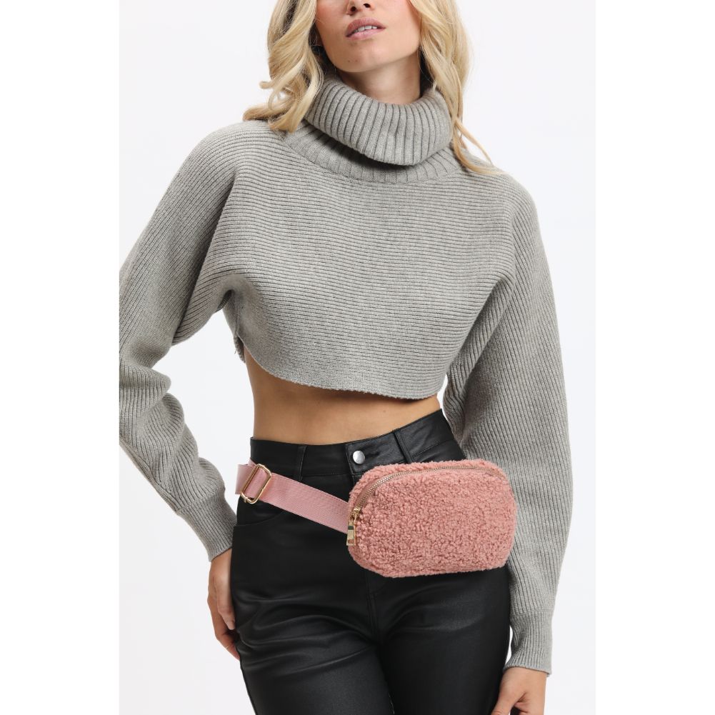 Woman wearing Rose Urban Expressions Santi Belt Bag 840611190475 View 1 | Rose