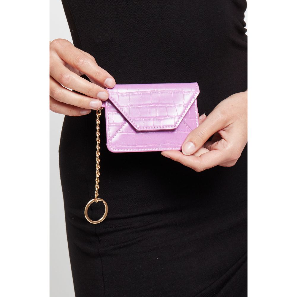 Woman wearing Lilac Sol and Selene Gia - Croco Card Holder 840611181800 View 1 | Lilac