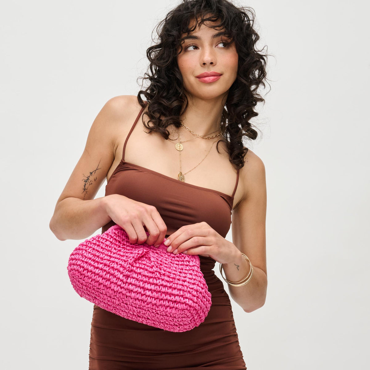 Woman wearing Fuchsia Urban Expressions Sage Clutch 840611192196 View 1 | Fuchsia