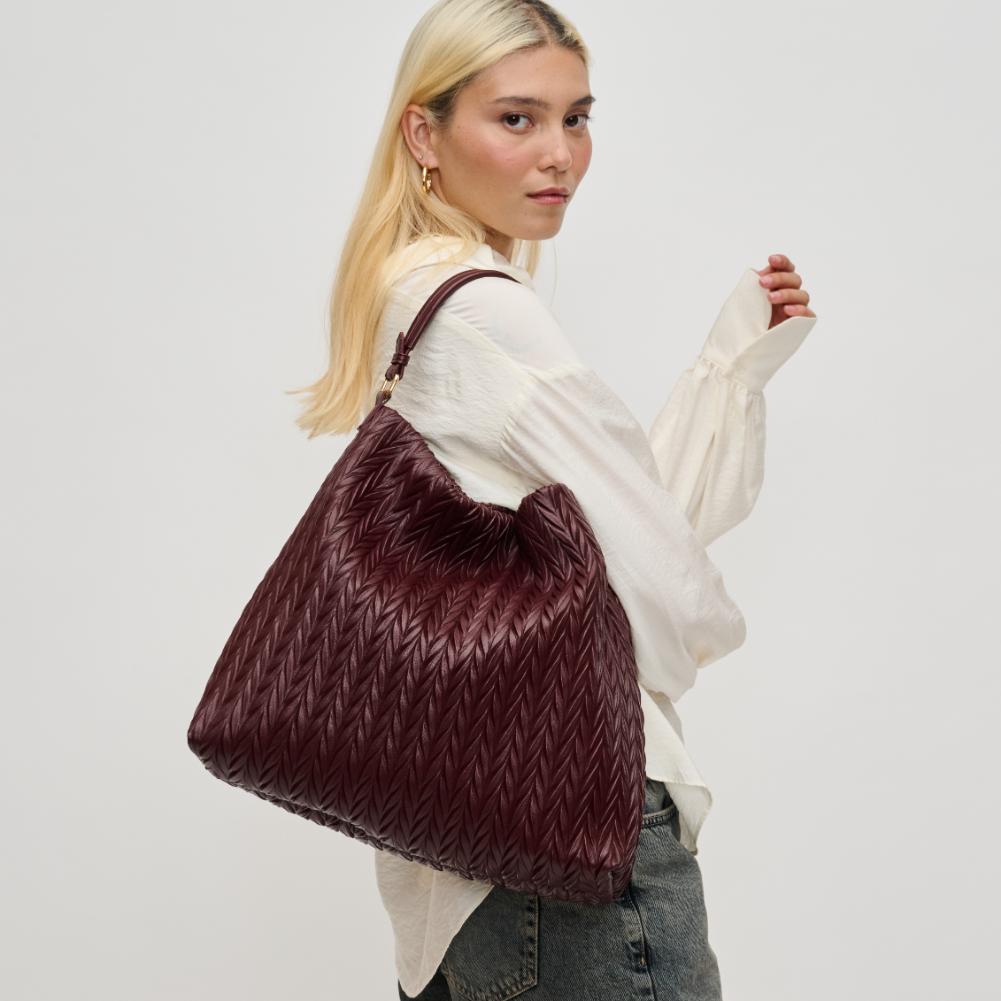 Woman wearing Burgundy Urban Expressions Harley Hobo 840611194442 View 2 | Burgundy