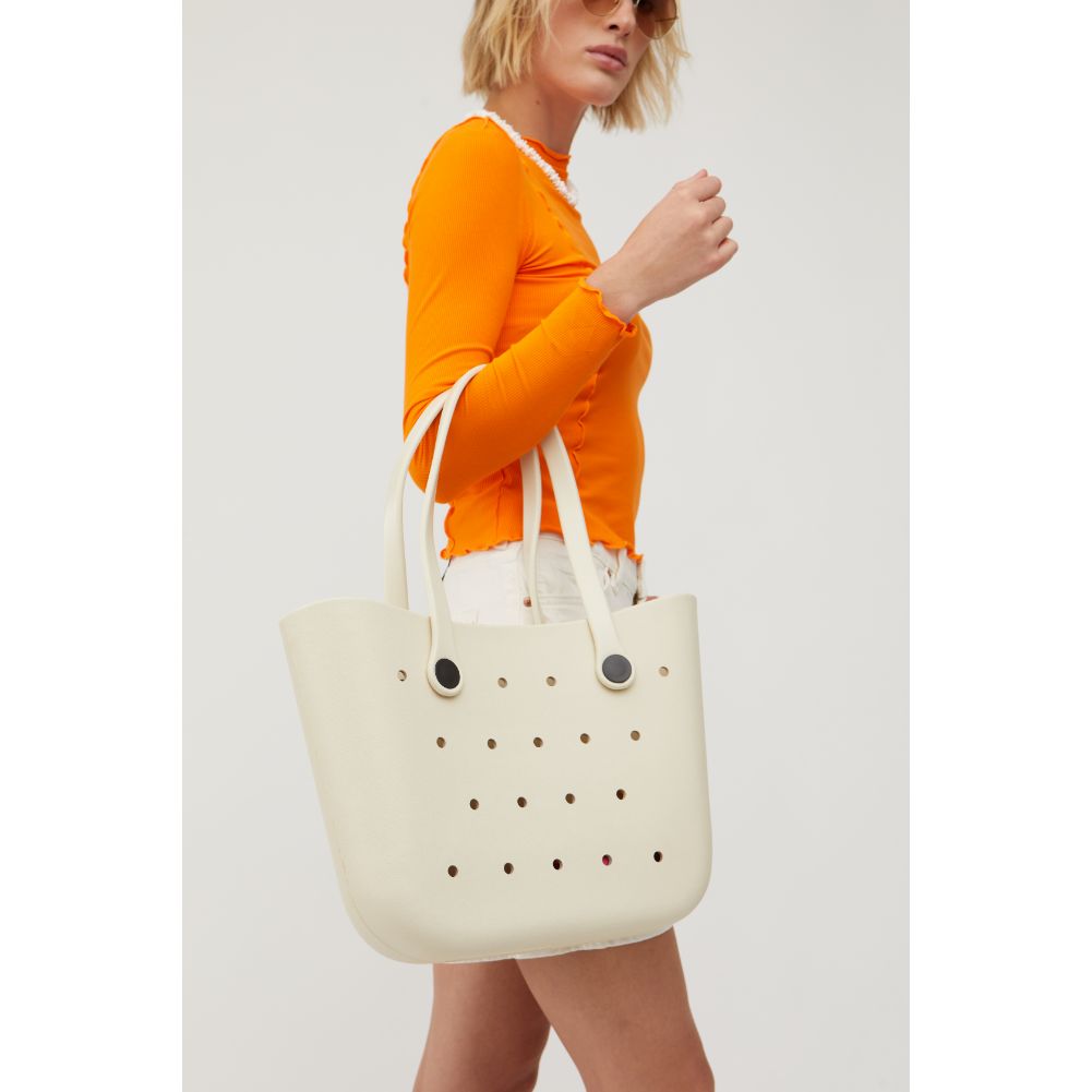 Woman wearing Grey White Urban Expressions Jayson Tote 840611108869 View 4 | Grey White