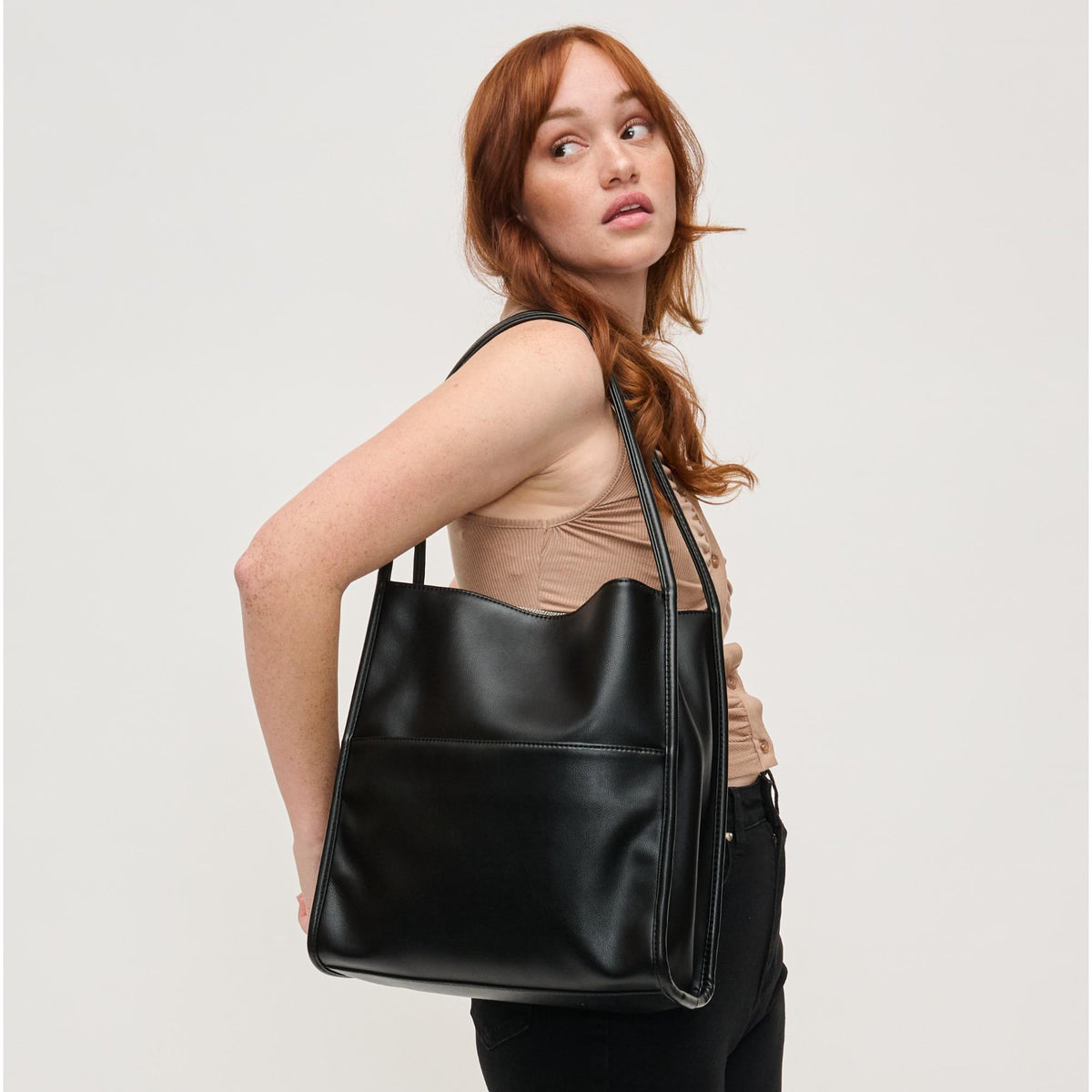 Woman wearing Black Urban Expressions Hera Tote 840611145192 View 1 | Black