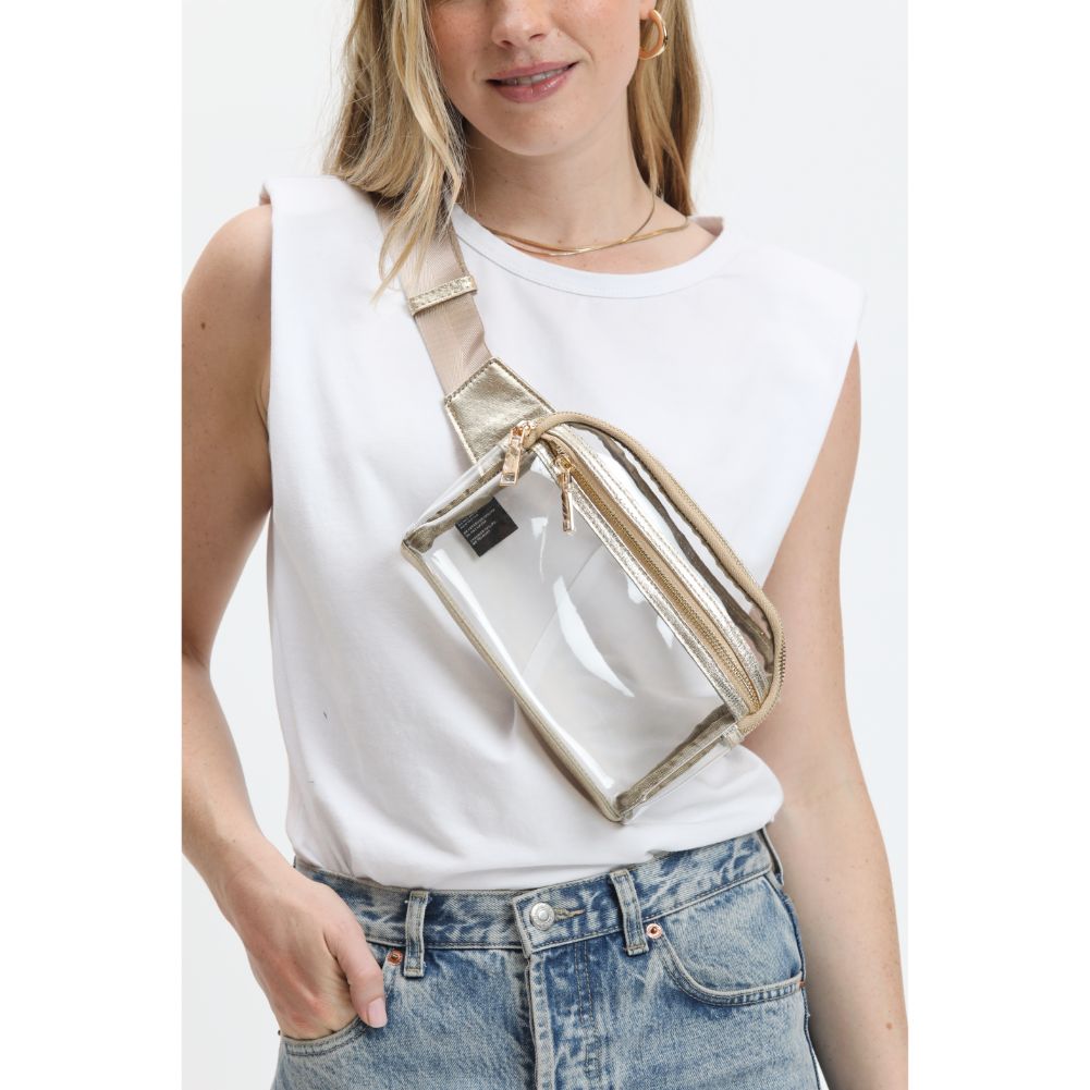 Woman wearing Gold Urban Expressions Air Belt Bag 840611120793 View 1 | Gold